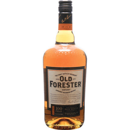 Old Forester 100 Proof Bourbon bottle with signature label and bold red accents, showcasing its high-proof character