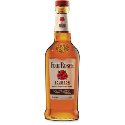 Four Roses Bourbon Bottle with Iconic Yellow Label and Distillery Logo