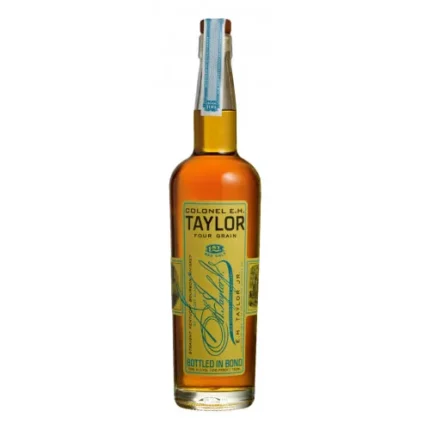 E.H. Taylor Four Grain Bourbon bottle with vintage-inspired label and cylindrical canister, showcasing its premium quality.