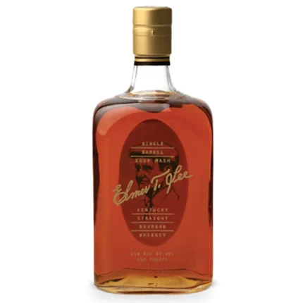 Elmer T. Lee Single Barrel Bourbon in its signature bottle with rich amber liquid