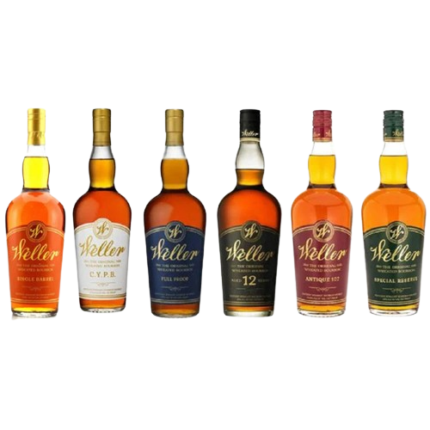 Weller Complete Set of 6 bottles, showcasing the iconic wheated bourbon collection from Buffalo Trace