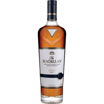 Macallan Estate Single Malt Scotch Whisky in an elegant gift box, showcasing its rich heritage and premium presentation