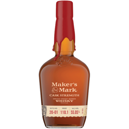 Maker’s Mark Cask Strength Bourbon Whisky bottle with iconic red wax seal, showcasing its bold and barrel-proof character